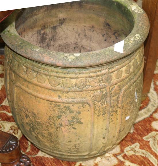 Tall terracotta barrell shape pot W.46cm